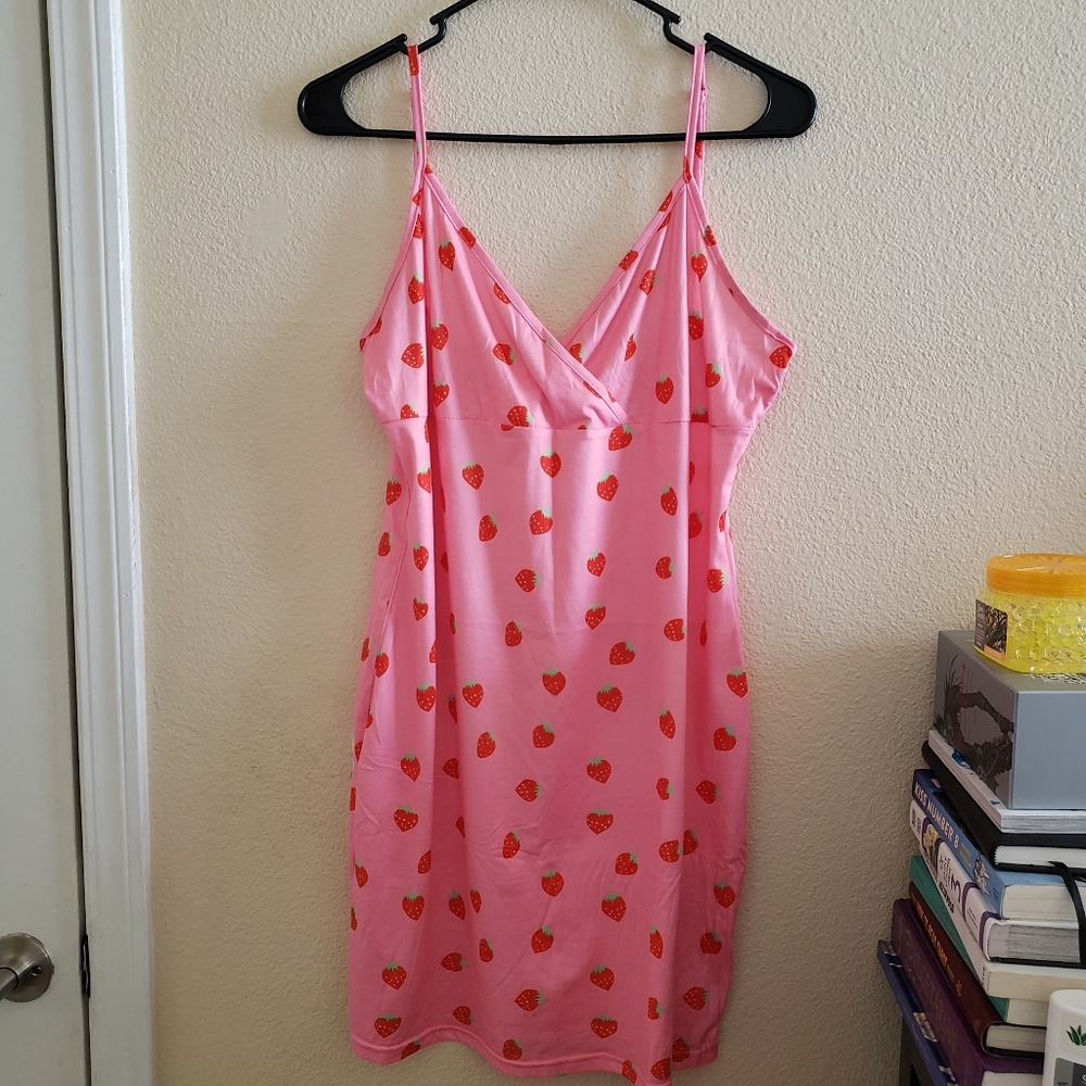 Pink strawberry dress mini dress size XL